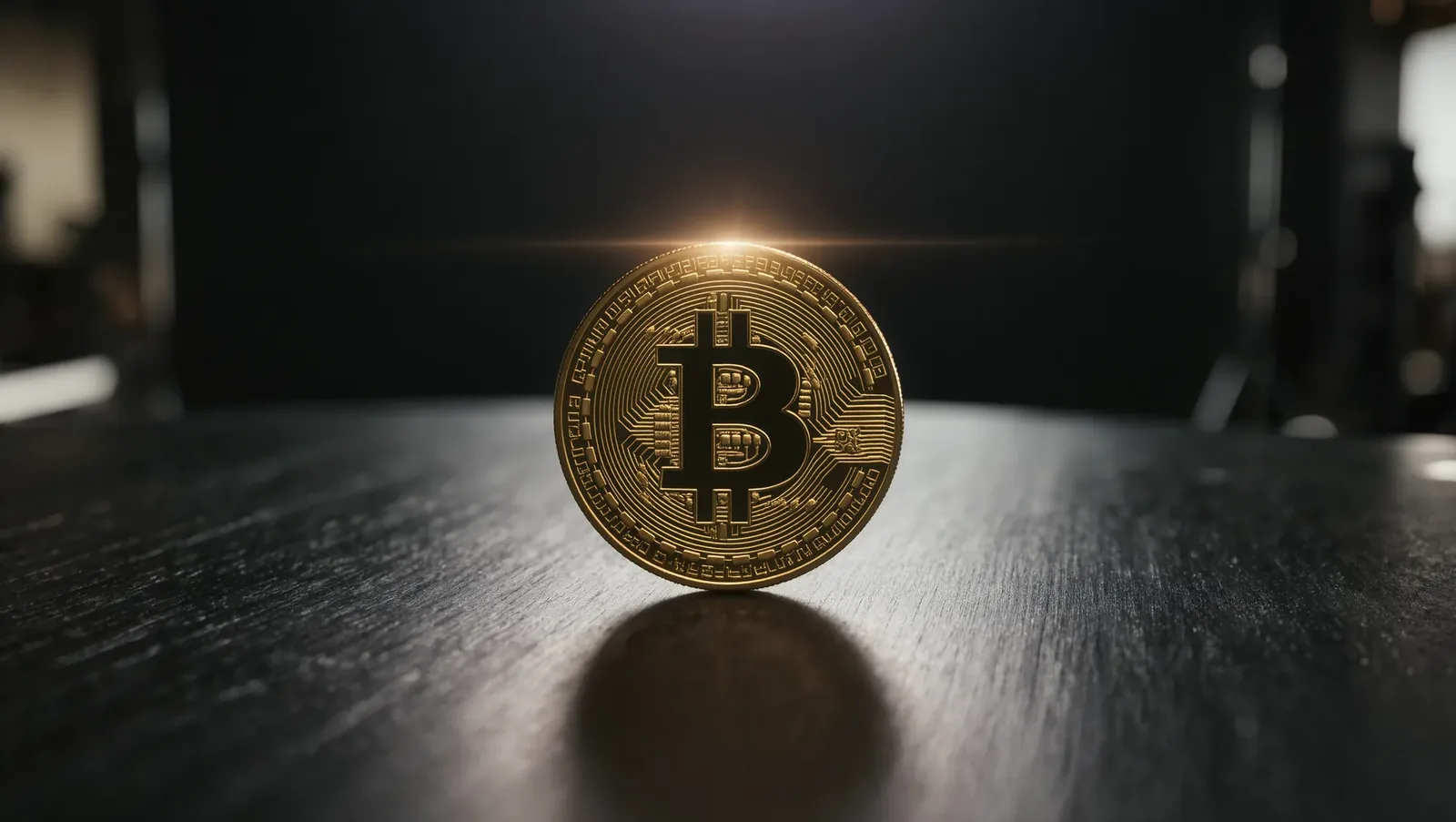 Symbolbild einer goldenen Münze mit Bitcoin-Zeichen vor blauem Datenraster und Zahlenreihen