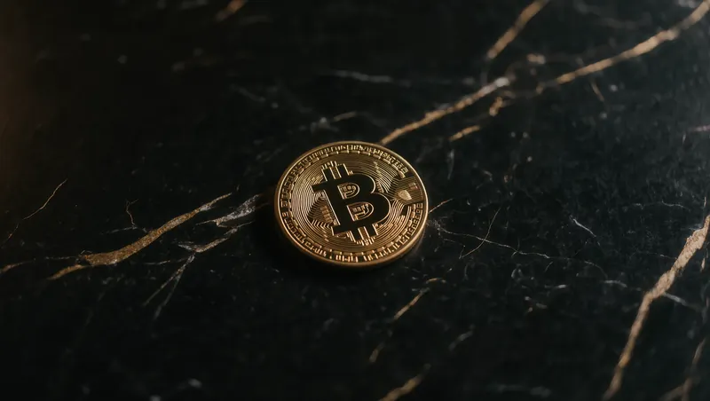 Symbolbild einer stark zackigen Kurslinie mit goldener Bitcoin-Münze im Vordergrund