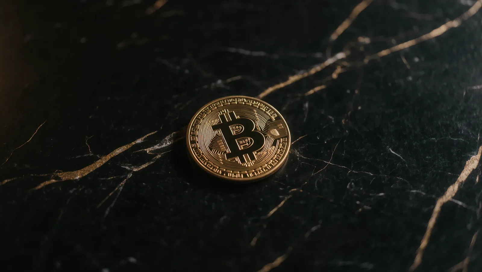 Symbolbild einer stark zackigen Kurslinie mit goldener Bitcoin-Münze im Vordergrund