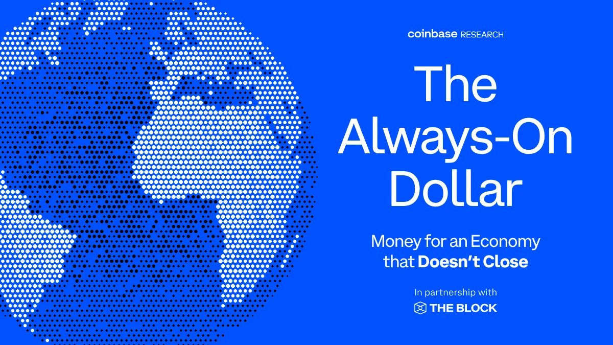 Grafik von Coinbase zur Studie The Always-On Dollar, Money for an Economy that Doesn’t Close, gepunktete Weltkarte auf Blau